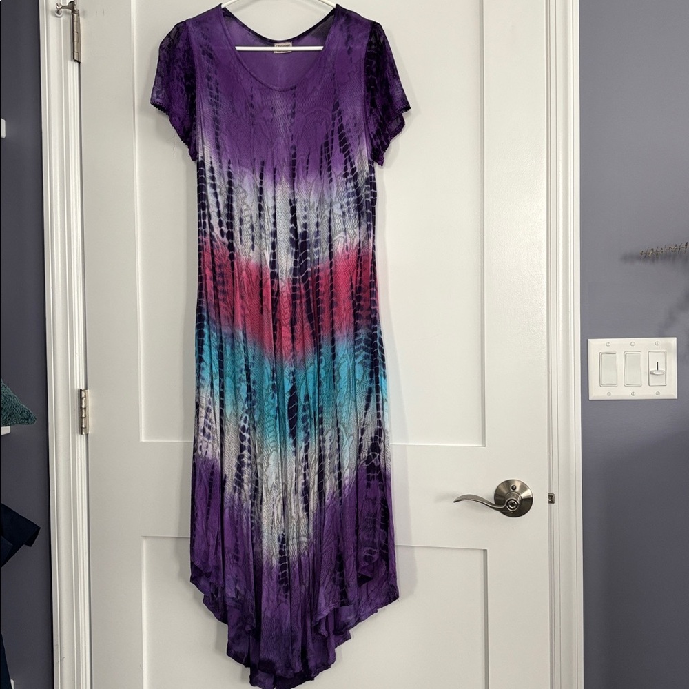 Tie dye short sleeve gauze dress
